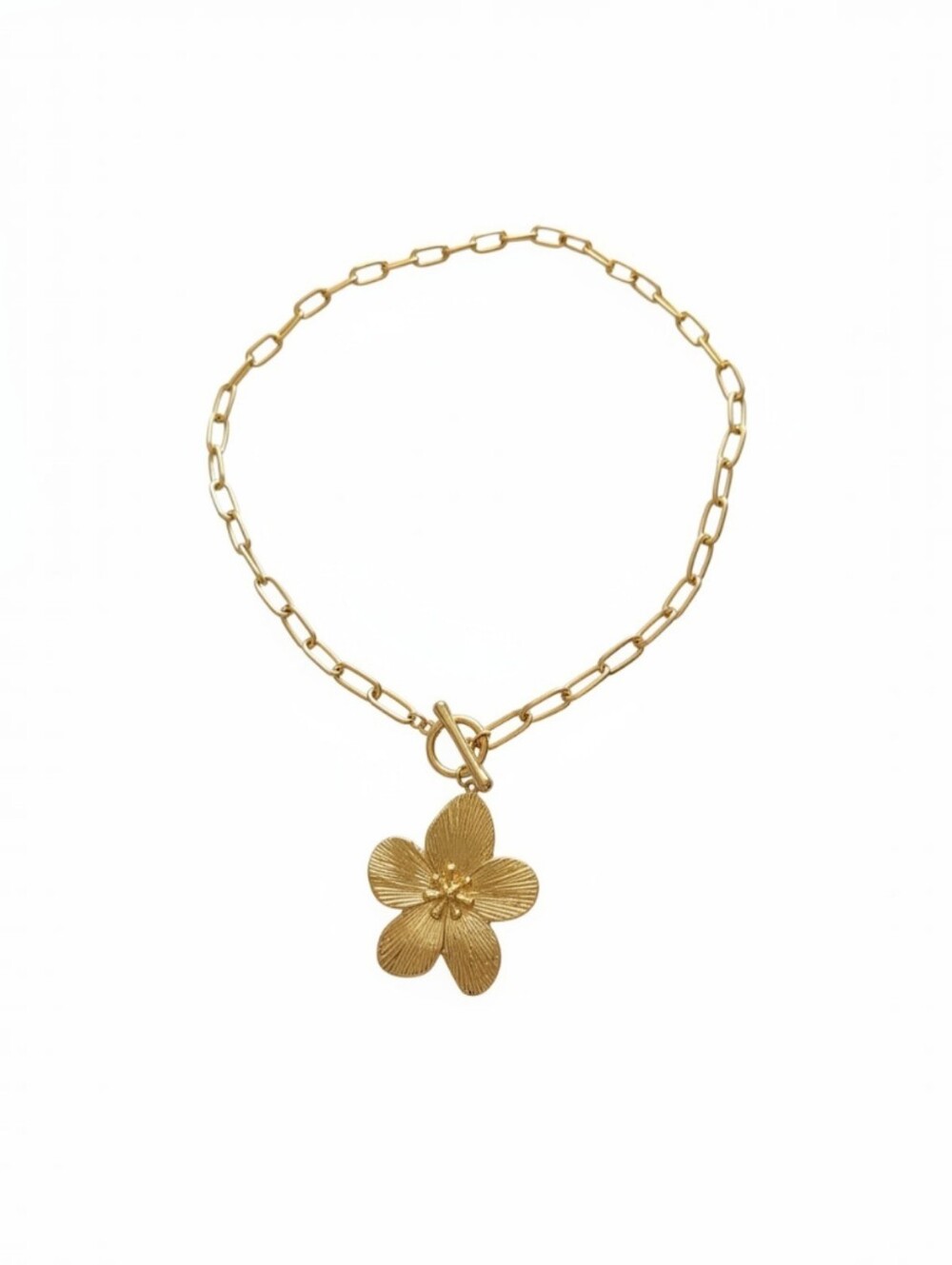 House Of Ceylan Wisteria Flower Paperclip Toggle Closure Necklace 18" Gold -New